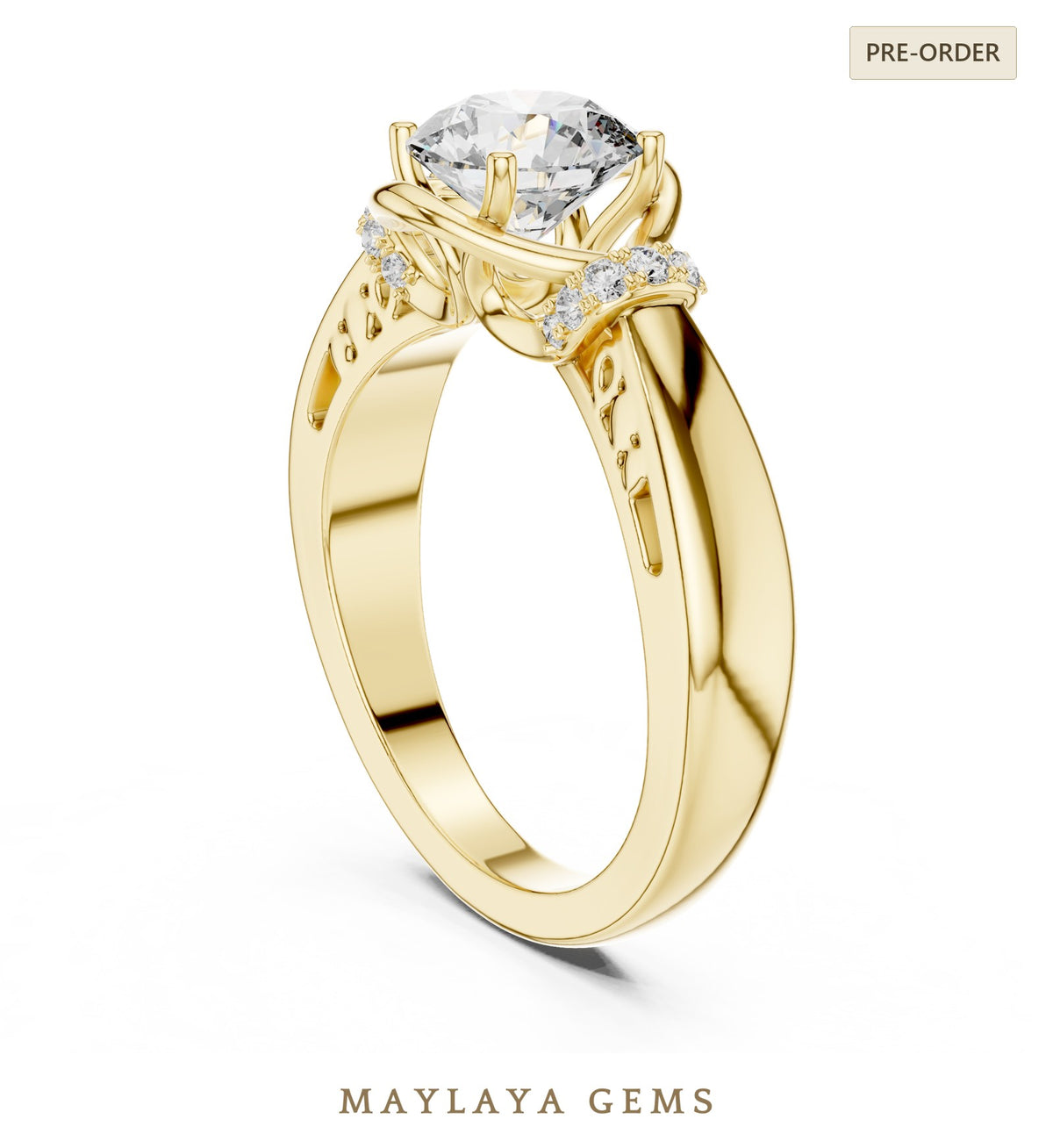 Maylaya gems lab grown diamond ring in yellow gold