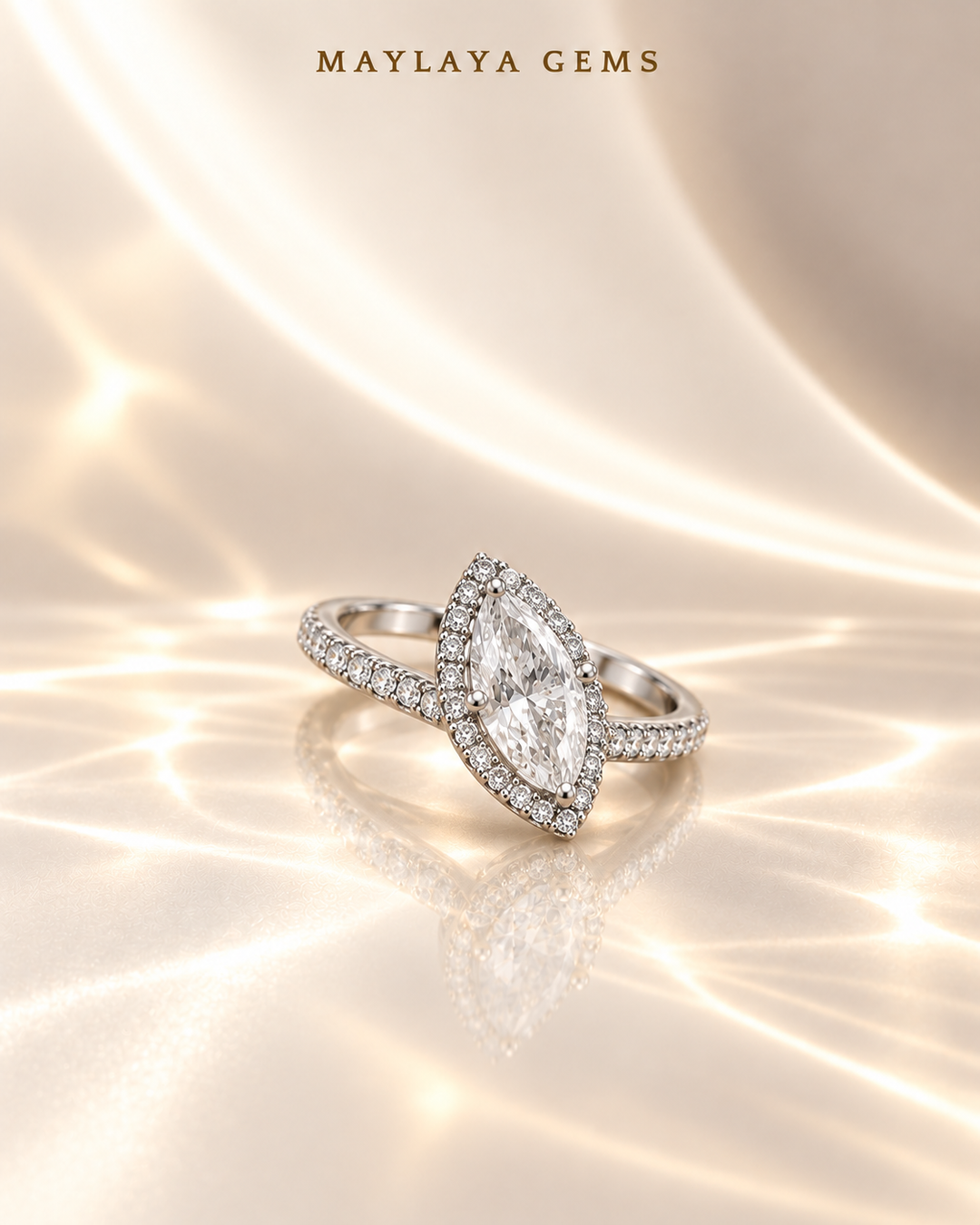 Maylaya Gems M0008 — White Background Duo, glossy cream resting view