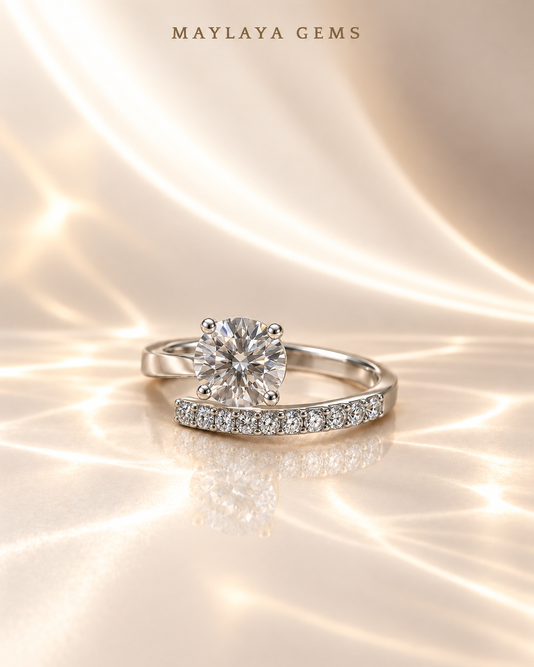 Maylaya Gems M182 — White Background Duo, glossy cream resting view