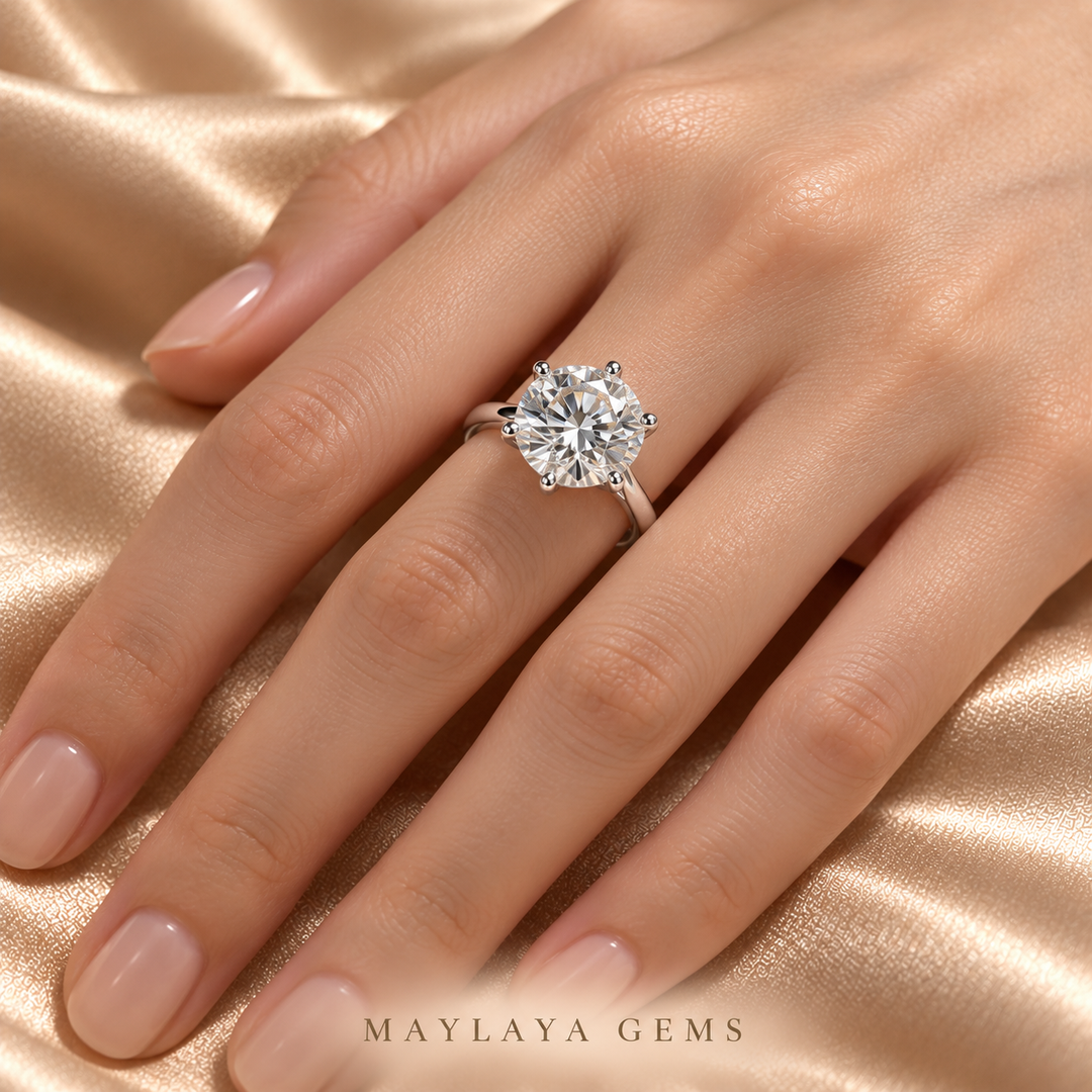 Maylaya Gems M191 ring worn on a model's hand — close-up view