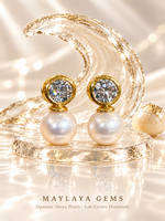 Load image into Gallery viewer, Maylaya Gems MGP1 natural Japanese Akoya pearl and lab-grown diamond earrings — Rock Candy sugar style
