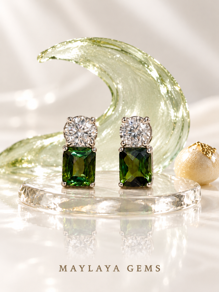 9K Gold Diamond & Natural Gemstone Earrings — MGP4