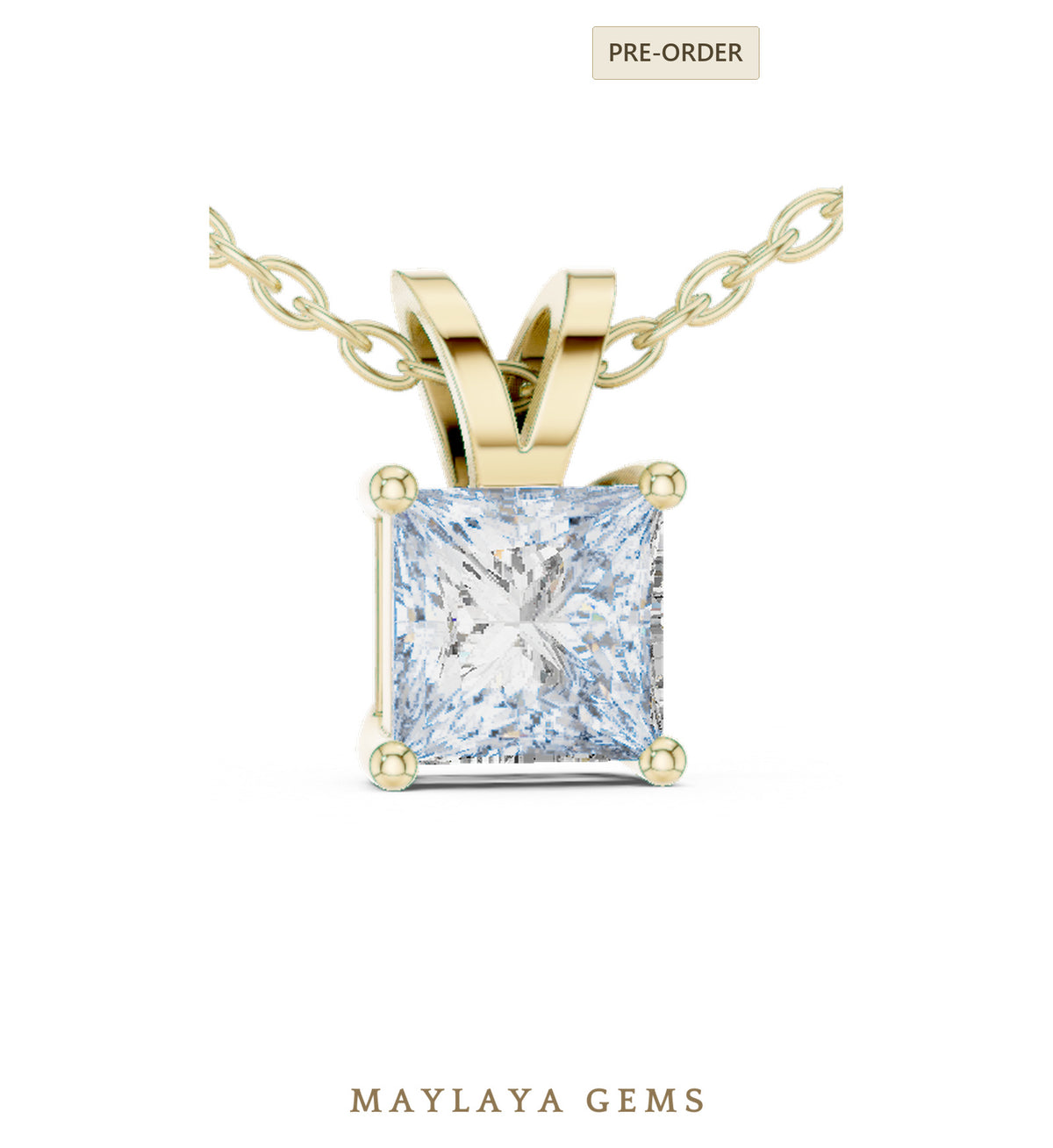 Maylaya gems princess split bail solitaire lab grown diamond pendant in yellow gold   pendant only, chain not included