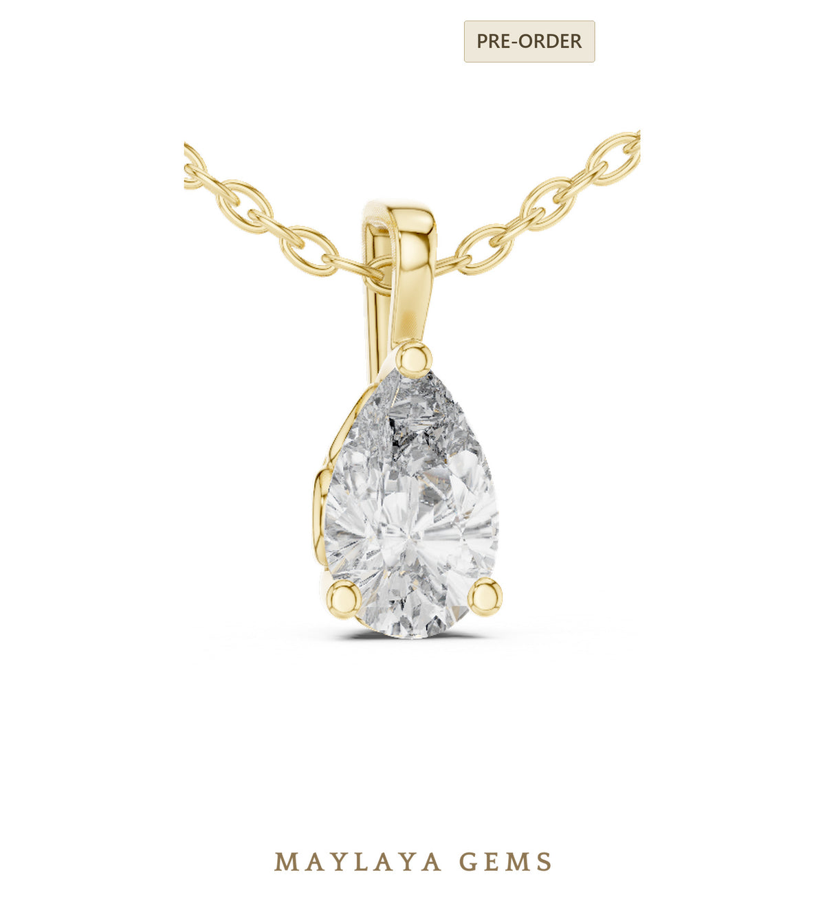 Maylaya gems pear scroll gallery solitaire lab grown diamond pendant in yellow gold   pendant only, chain not included