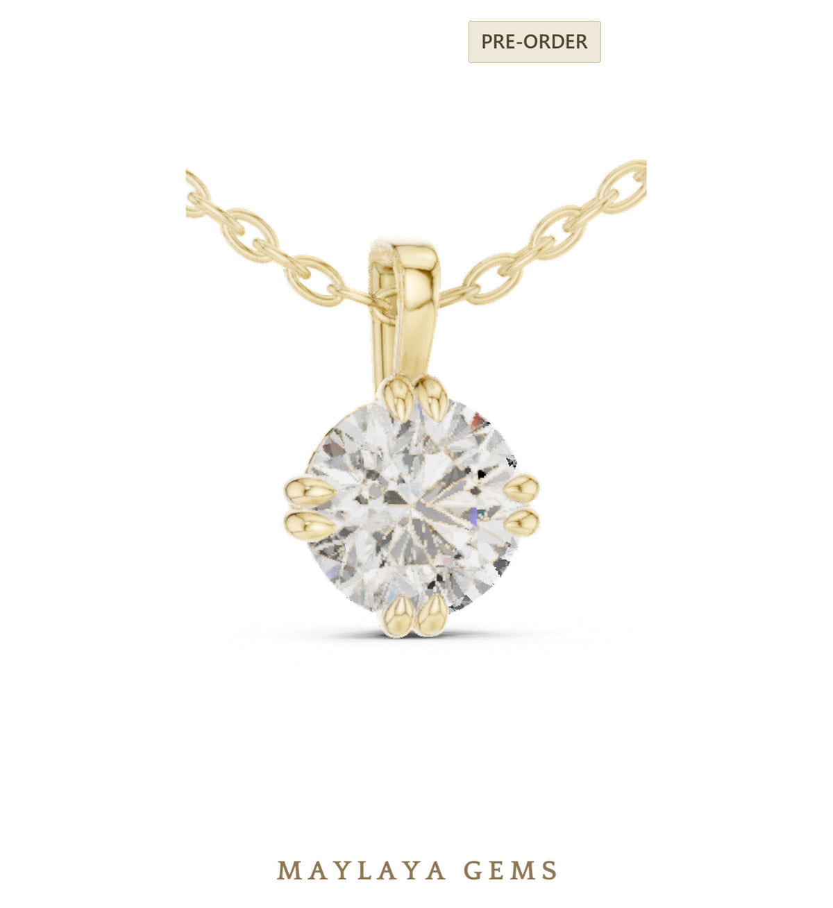 Maylaya gems round paired prong solitaire lab grown diamond pendant in yellow gold   pendant only, chain not included