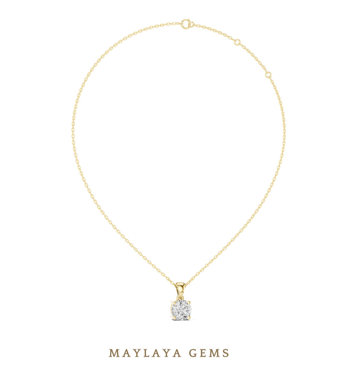 1 ct Round Lab-Grown Diamond Pendant — Yellow Gold. Pendant only; chain not included.