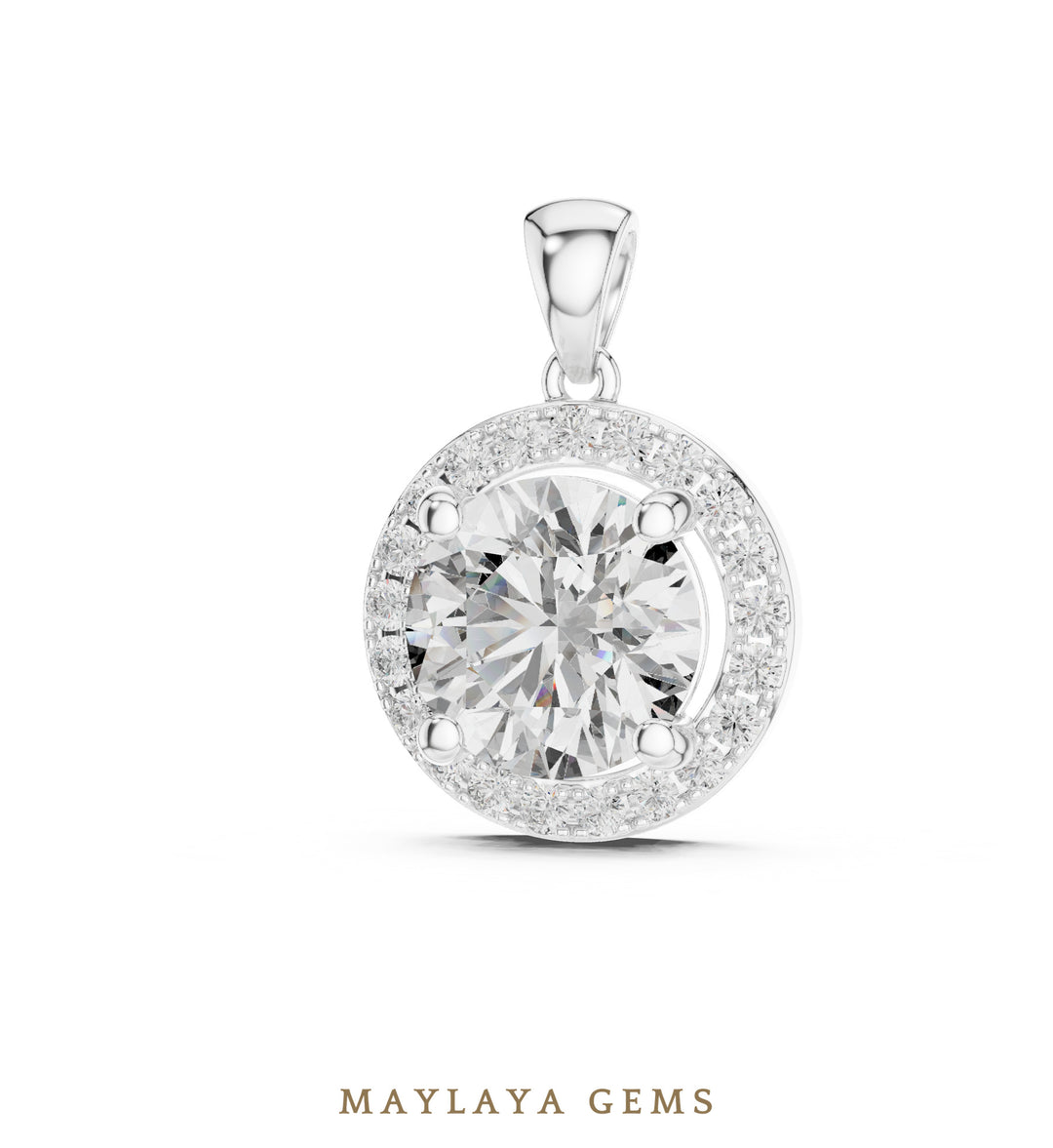 3.22 ct Round Lab-Grown Diamond Pendant — White Gold. Pendant only; chain not included.