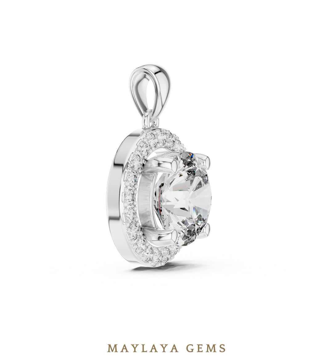 3.22 ct Round Lab-Grown Diamond Pendant — White Gold. Pendant only; chain not included.