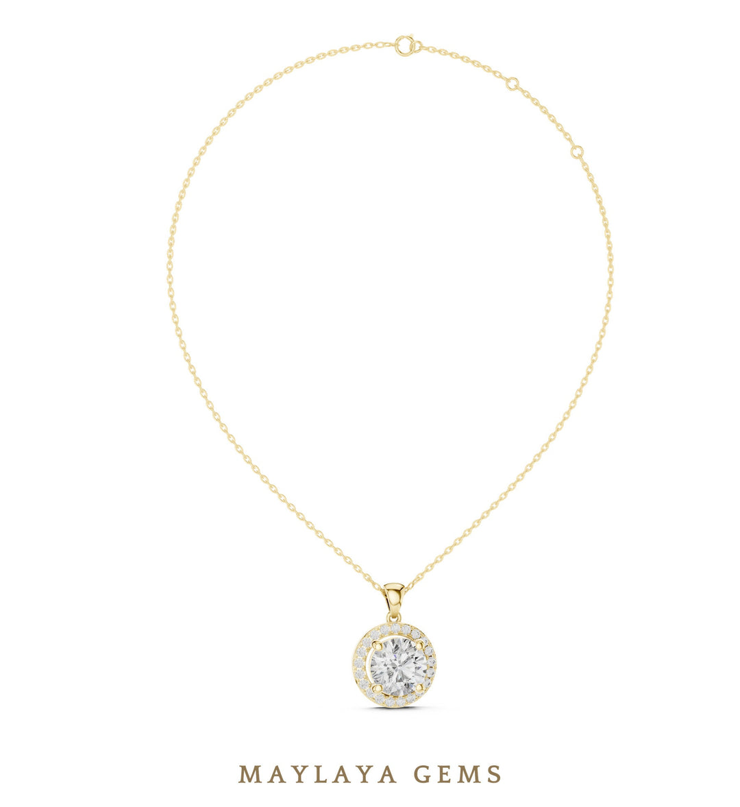 3.22 ct Round Lab-Grown Diamond Pendant — Yellow Gold. Pendant only; chain not included.