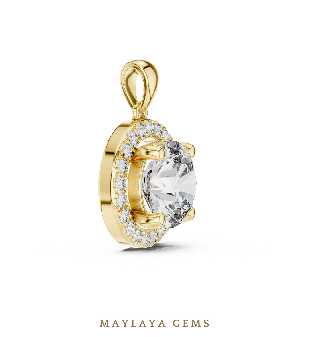 3.22 ct Round Lab-Grown Diamond Pendant — Yellow Gold. Pendant only; chain not included.