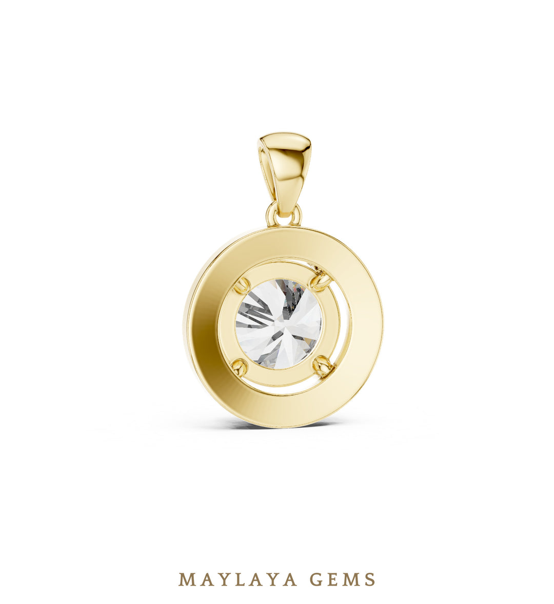 3.22 ct Round Lab-Grown Diamond Pendant — Yellow Gold. Pendant only; chain not included.