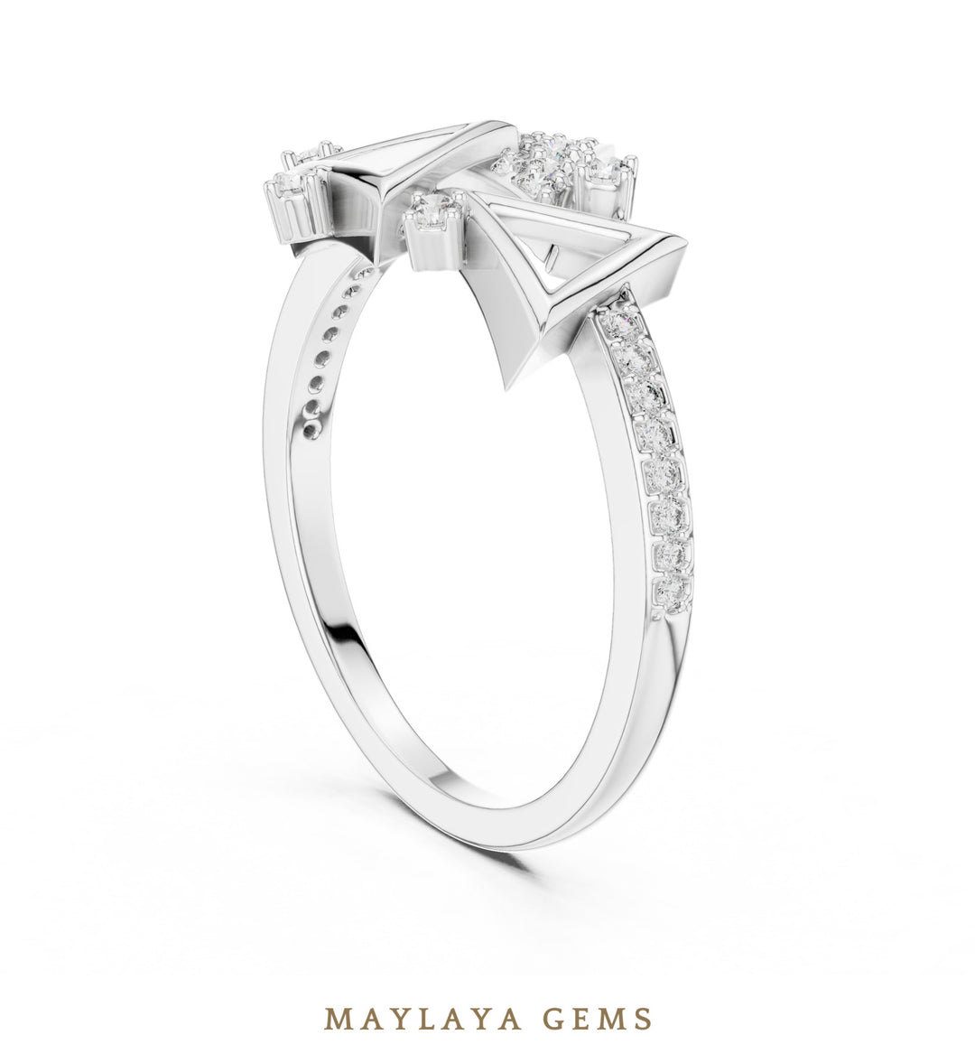 Maylaya Gems geometric triangle lab-grown diamond ring in white gold