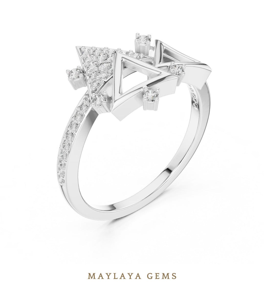 Maylaya Gems geometric triangle lab-grown diamond ring in white gold
