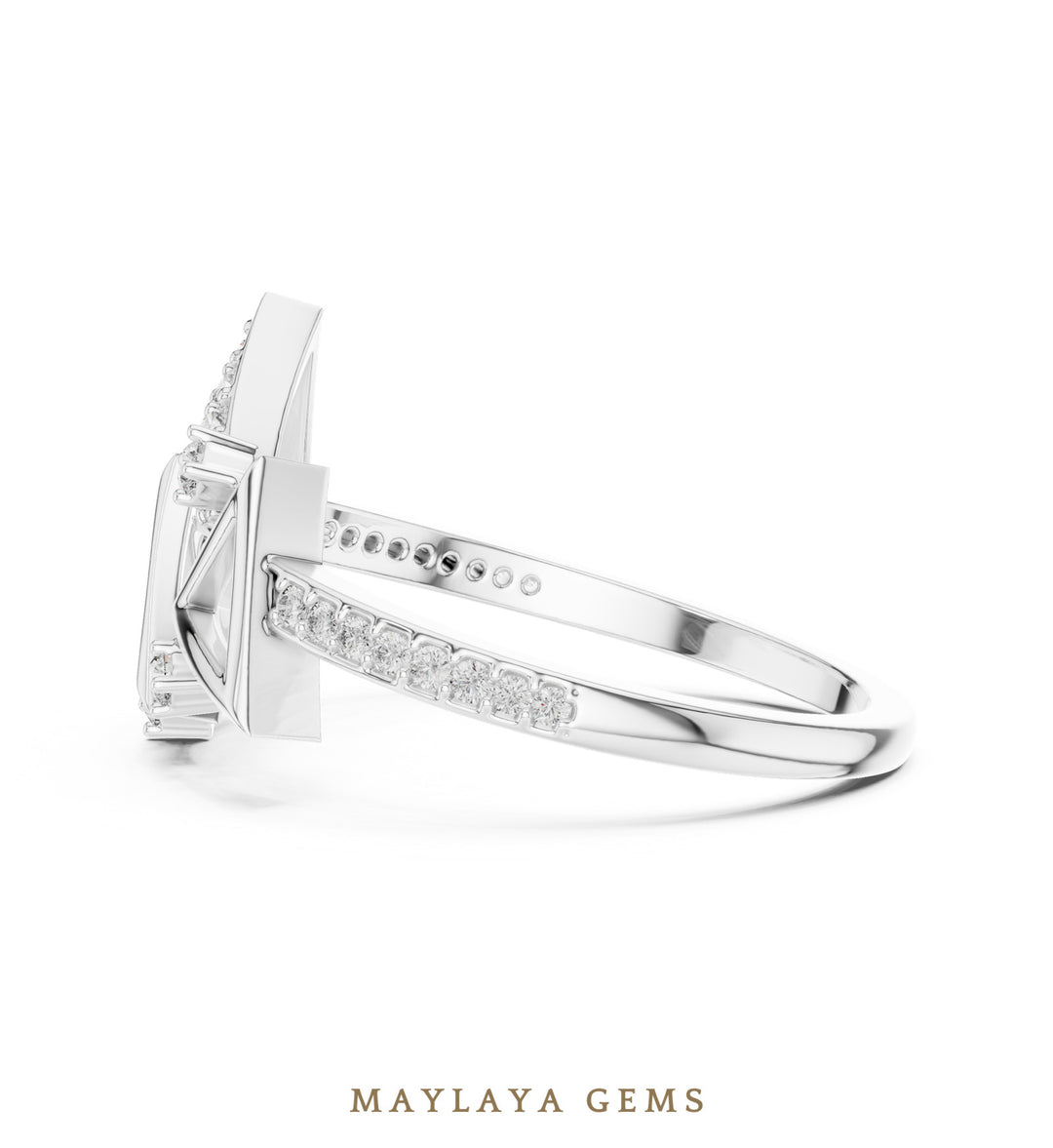 Maylaya Gems geometric triangle lab-grown diamond ring in white gold