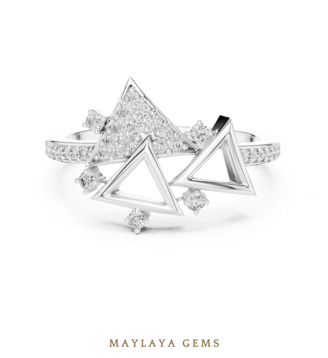 Maylaya Gems geometric triangle lab-grown diamond ring in white gold