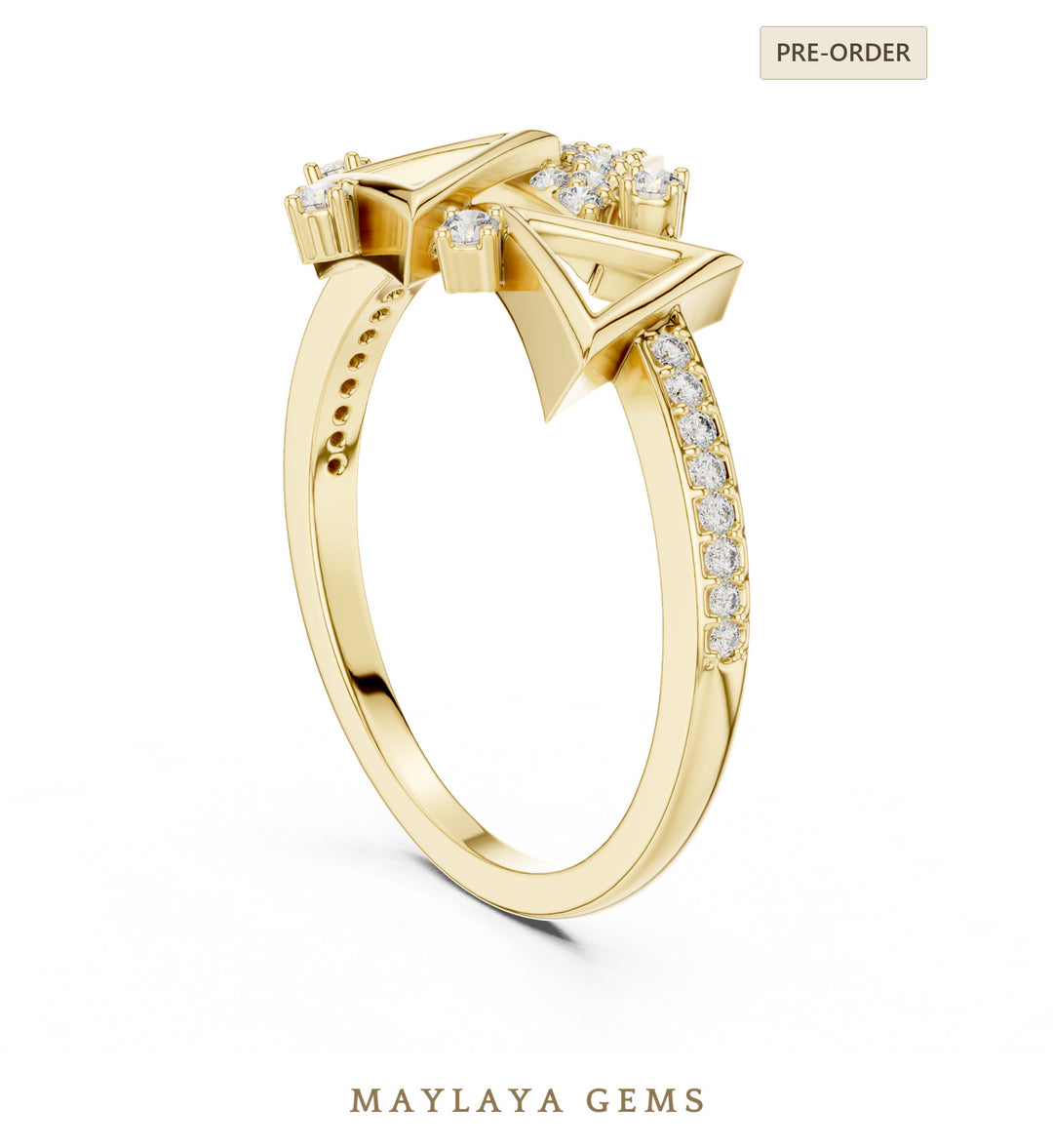 Maylaya Gems geometric triangle lab-grown diamond ring in yellow gold