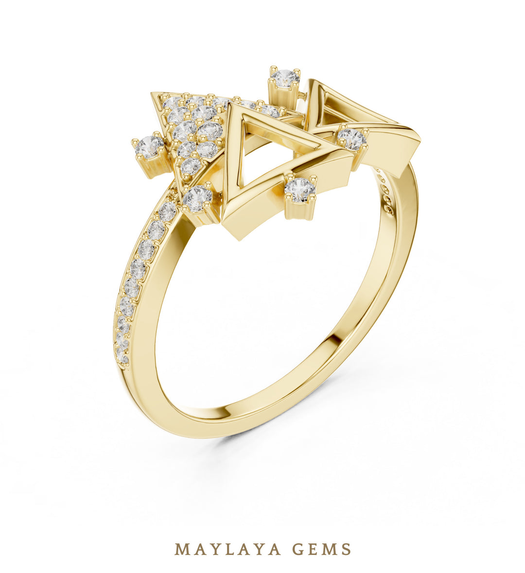 Maylaya Gems geometric triangle lab-grown diamond ring in yellow gold
