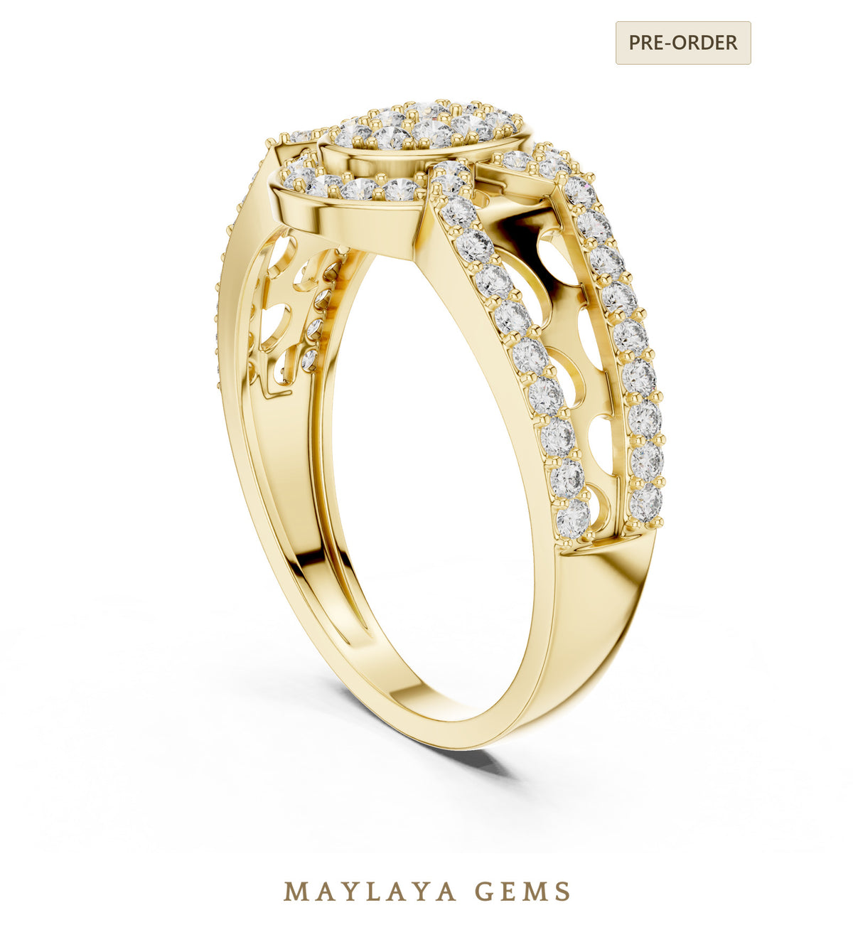 Maylaya gems interlaced oval lab grown diamond ring in yellow gold