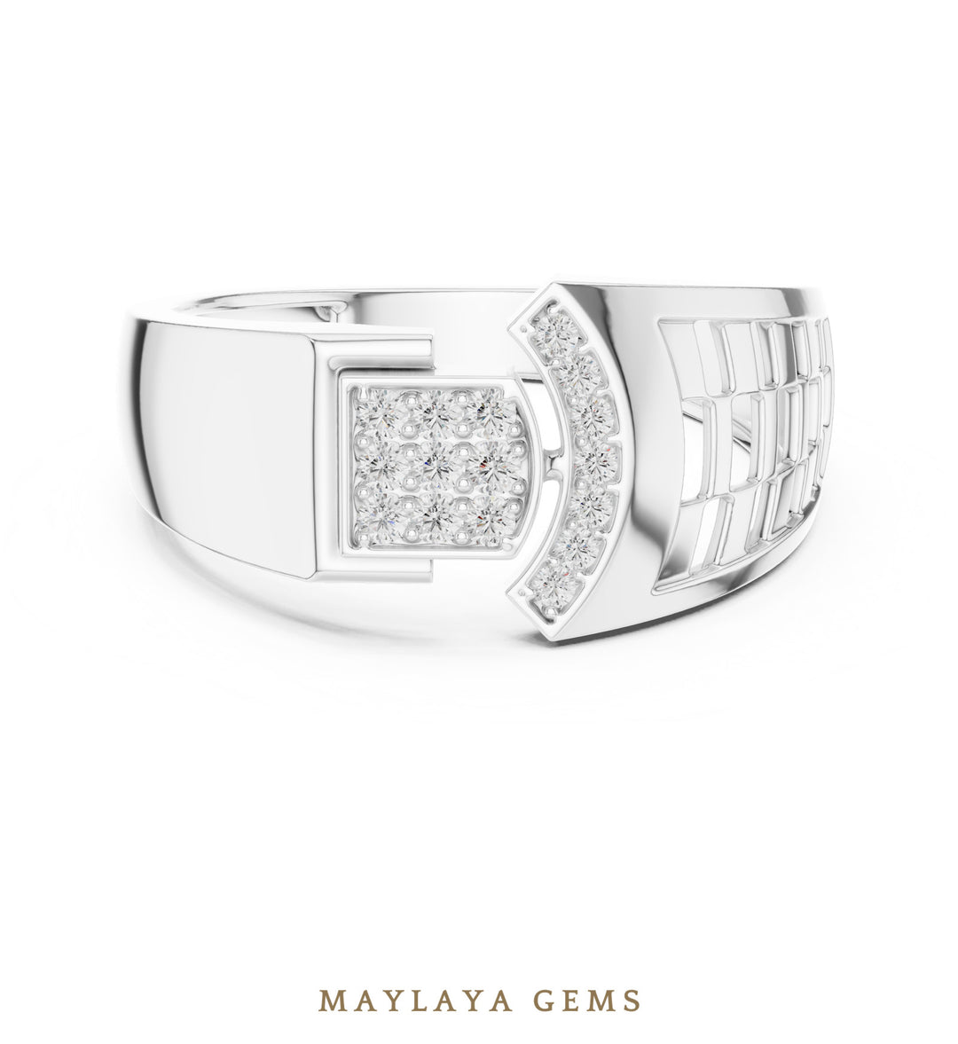 Maylaya Gems lattice bar lab-grown diamond band in white gold