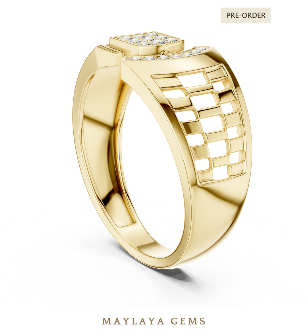 Maylaya Gems lattice bar lab-grown diamond band in yellow gold