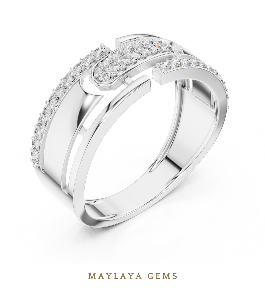Maylaya Gems ribbon crossover lab-grown diamond band in white gold