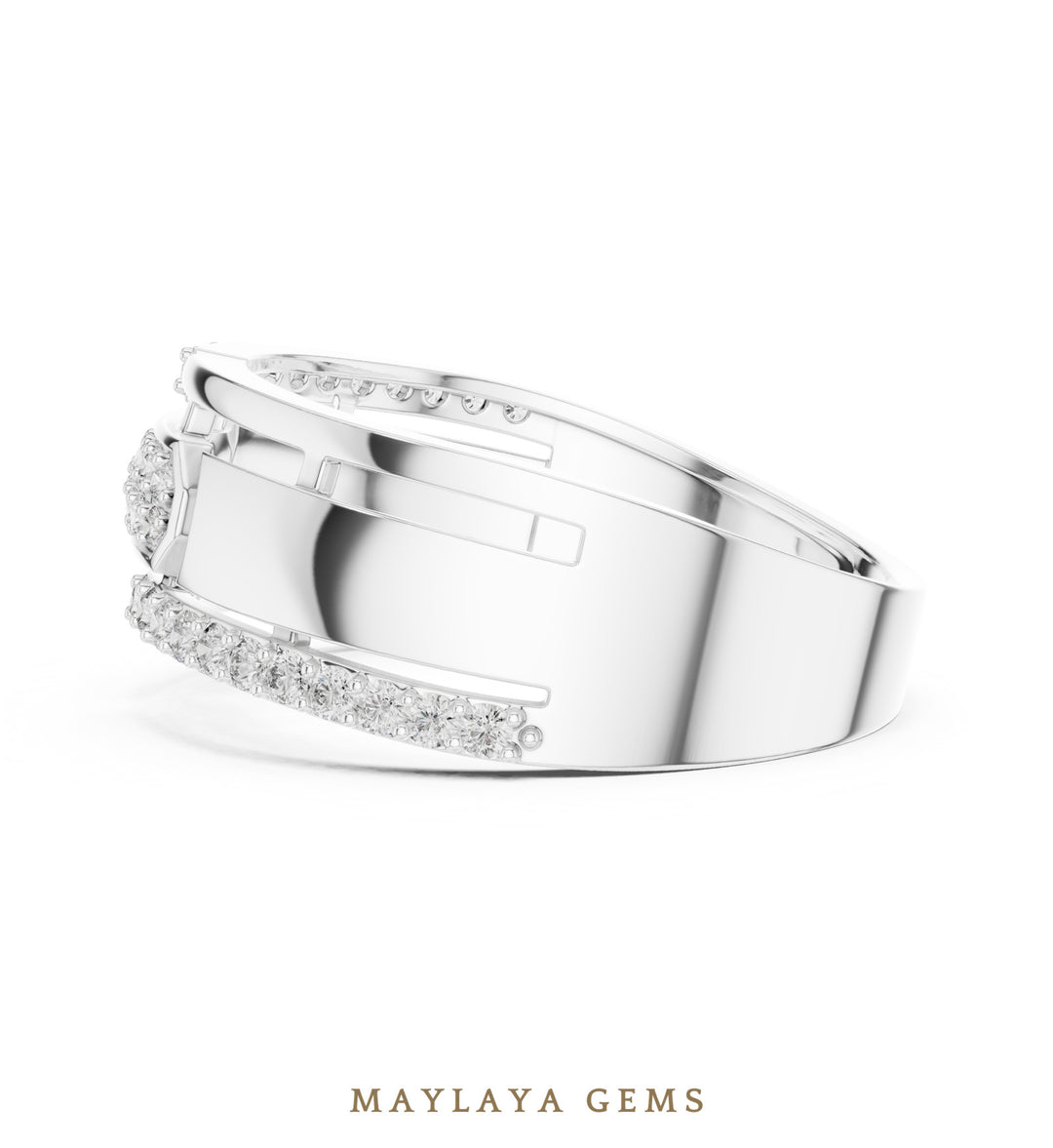 Maylaya Gems ribbon crossover lab-grown diamond band in white gold