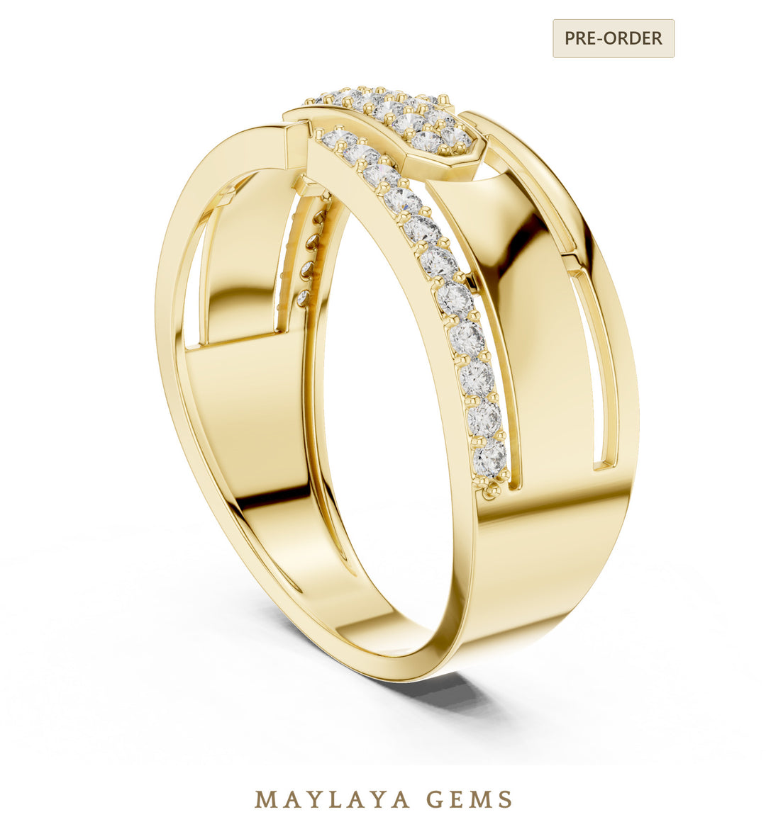 Maylaya Gems ribbon crossover lab-grown diamond band in yellow gold