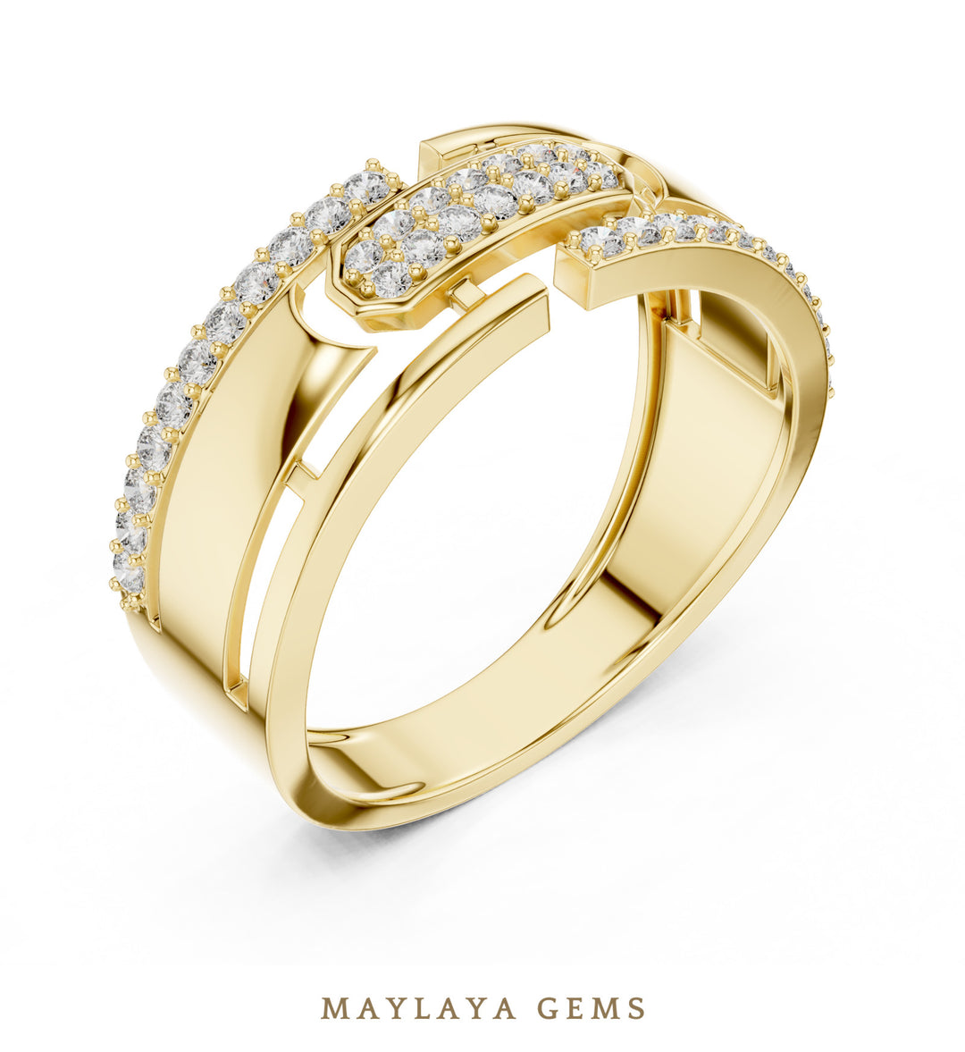 Maylaya Gems ribbon crossover lab-grown diamond band in yellow gold