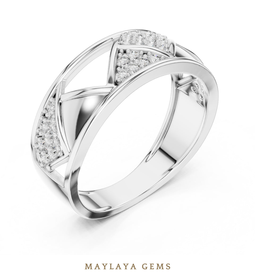 Maylaya Gems triangle lattice lab-grown diamond band in white gold