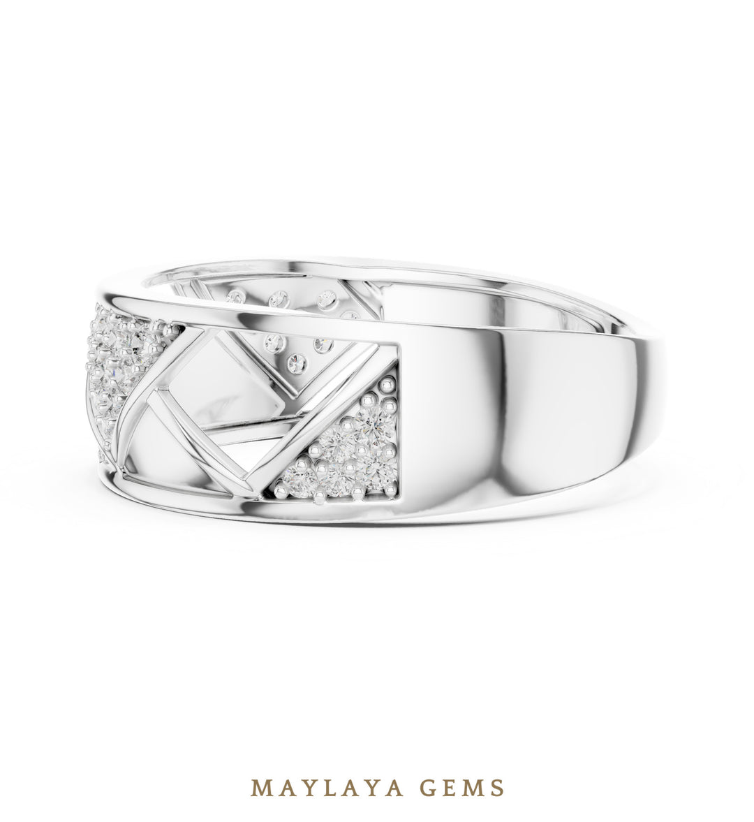 Maylaya Gems triangle lattice lab-grown diamond band in white gold