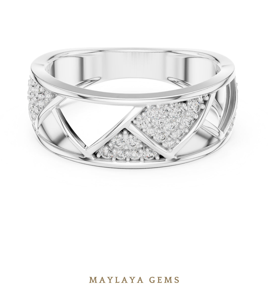 Maylaya Gems triangle lattice lab-grown diamond band in white gold
