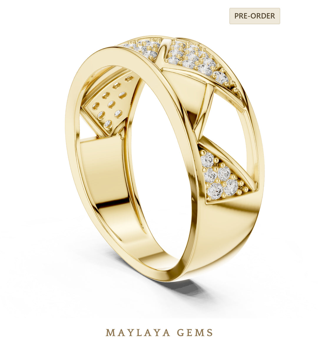 Maylaya Gems triangle lattice lab-grown diamond band in yellow gold