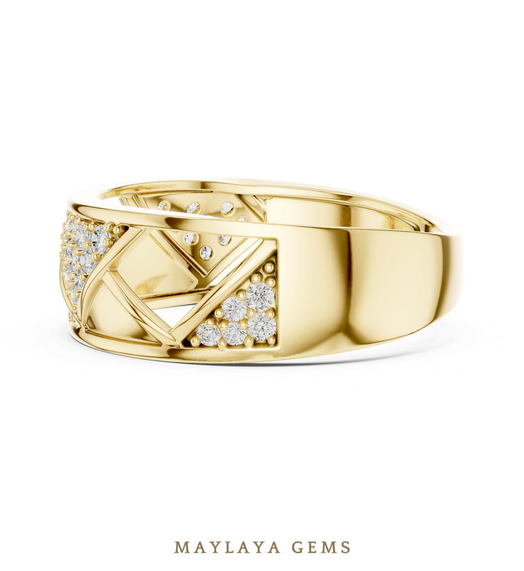 Maylaya Gems triangle lattice lab-grown diamond band in yellow gold