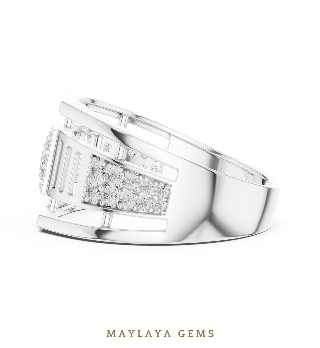 Maylaya Gems double-rail lab-grown diamond band in white gold