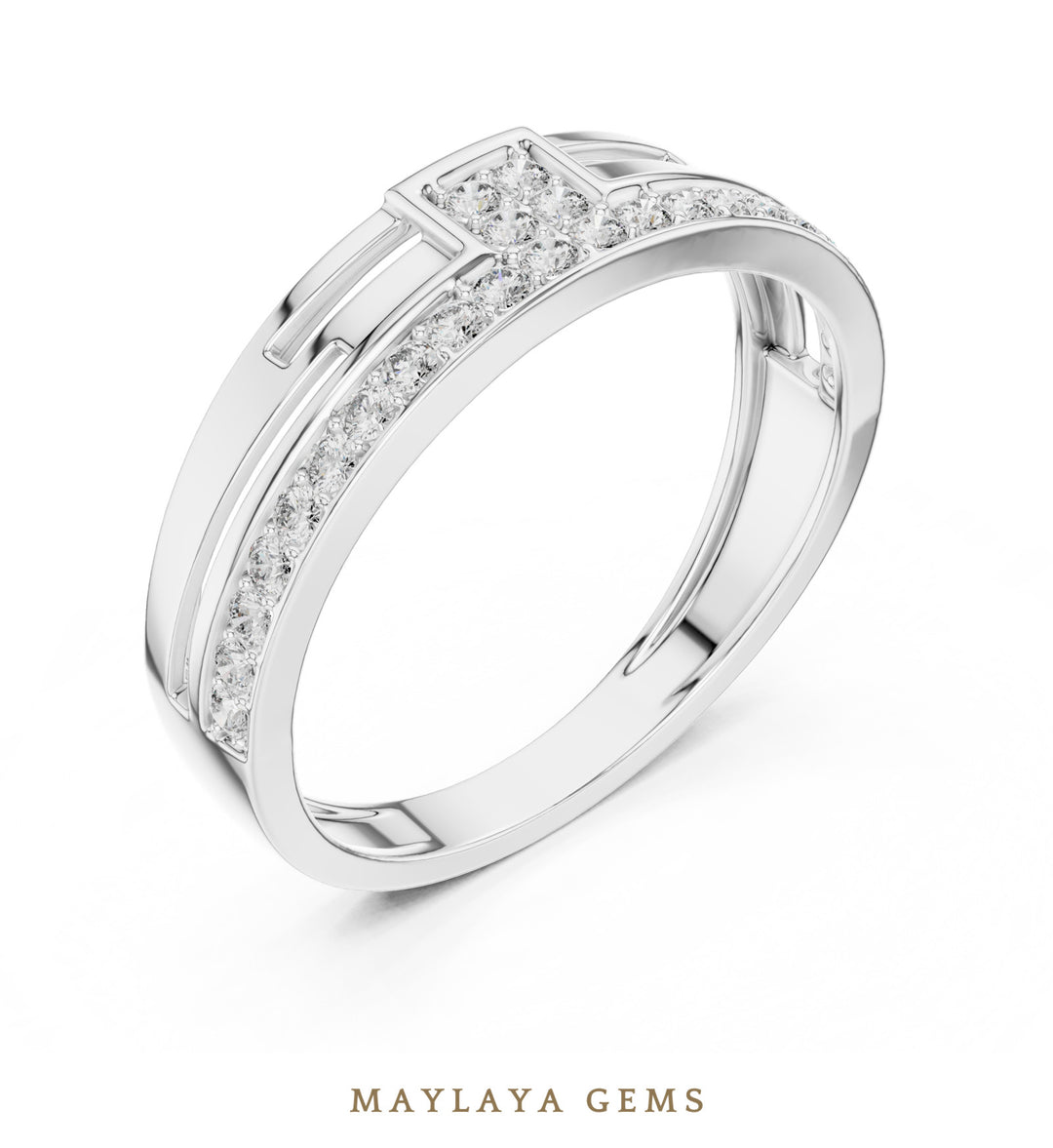 Maylaya Gems diagonal line lab-grown diamond band in white gold