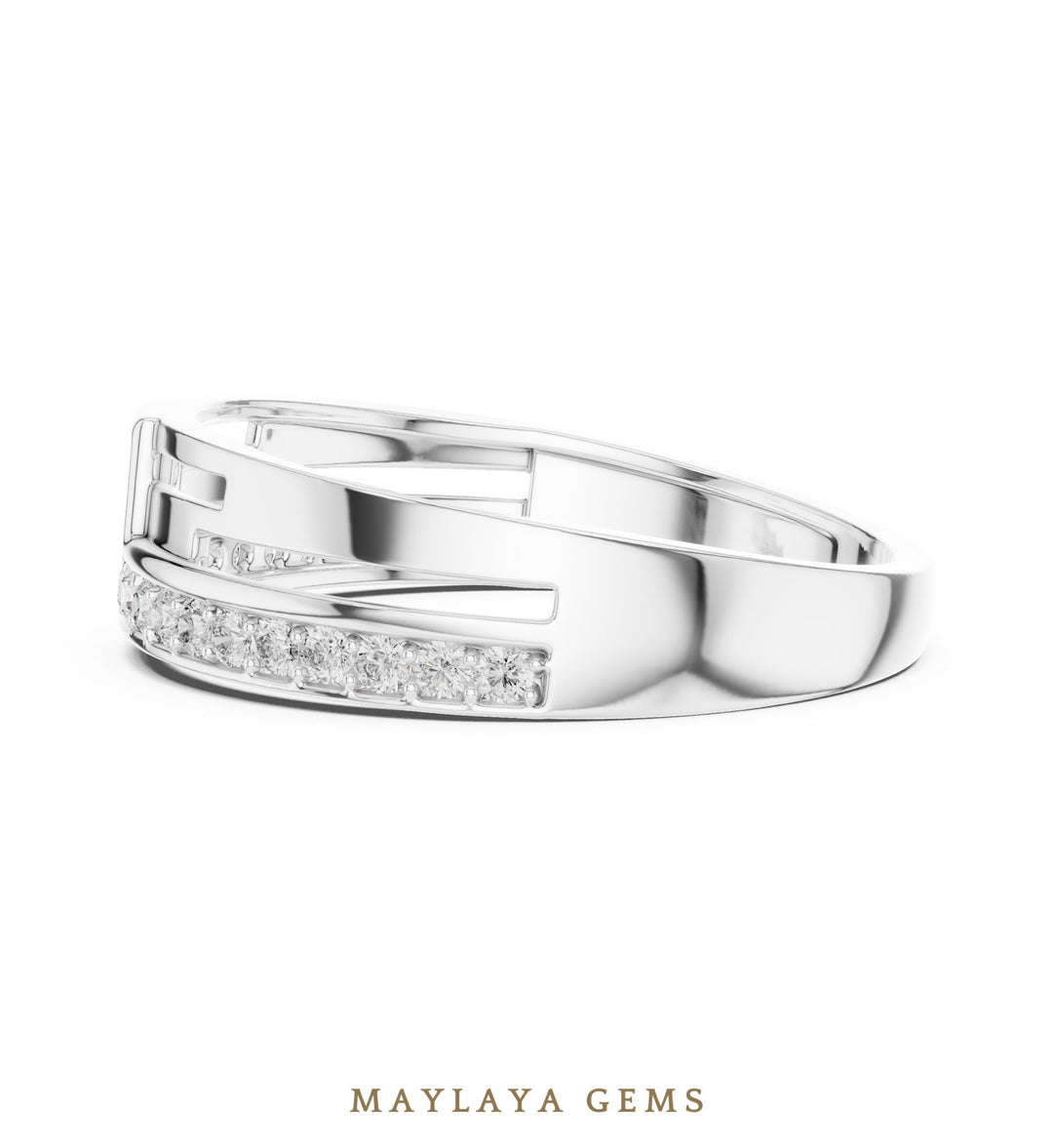 Maylaya Gems diagonal line lab-grown diamond band in white gold