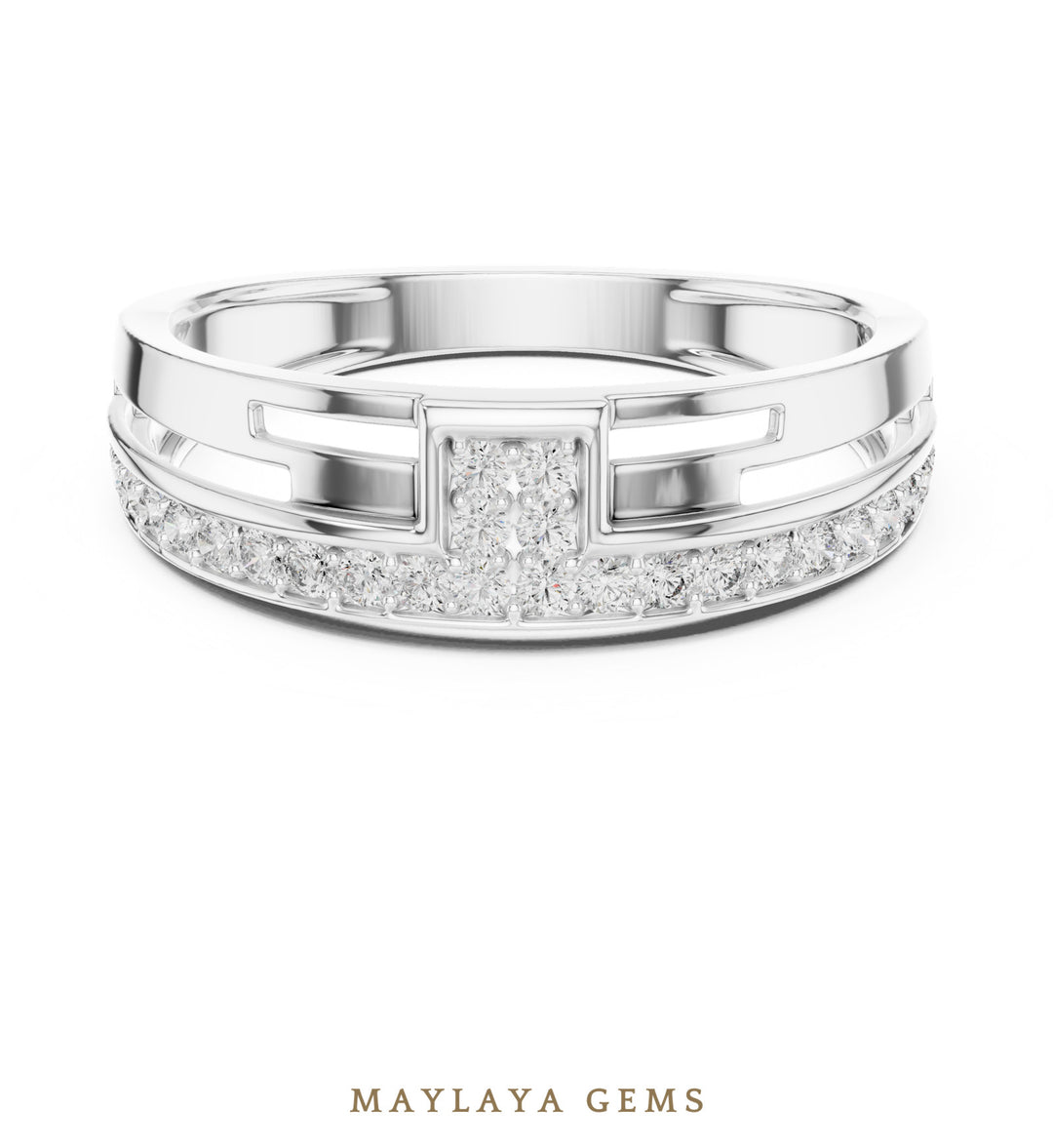 Maylaya Gems diagonal line lab-grown diamond band in white gold