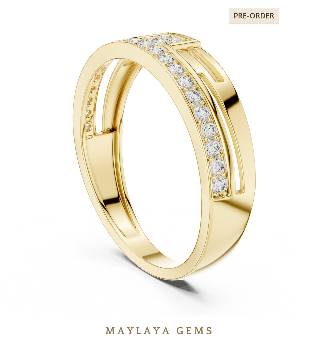 Maylaya Gems diagonal line lab-grown diamond band in yellow gold