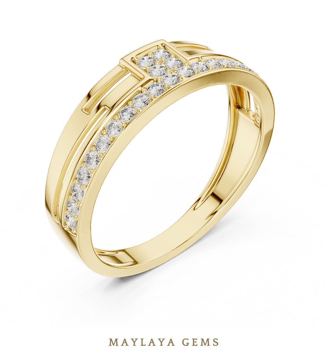 Maylaya Gems diagonal line lab-grown diamond band in yellow gold