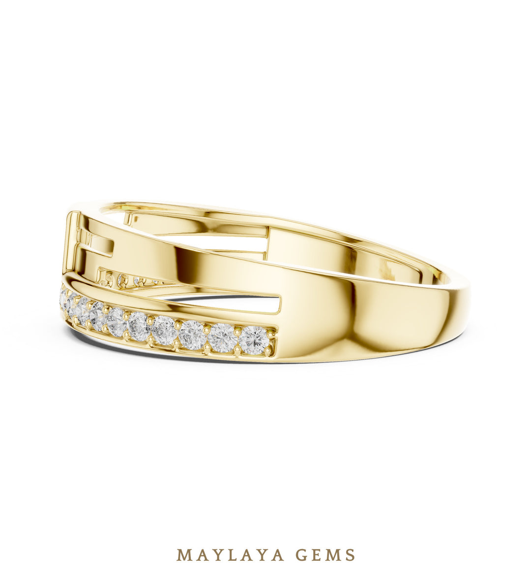 Maylaya Gems diagonal line lab-grown diamond band in yellow gold