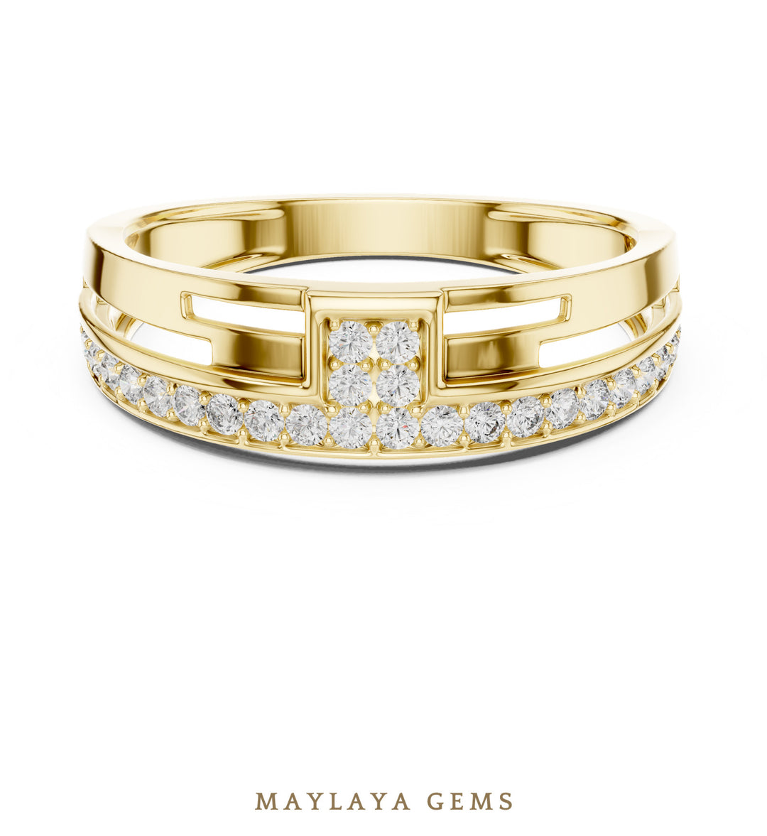 Maylaya Gems diagonal line lab-grown diamond band in yellow gold