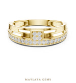 Load image into Gallery viewer, Maylaya Gems diagonal line lab-grown diamond band in yellow gold
