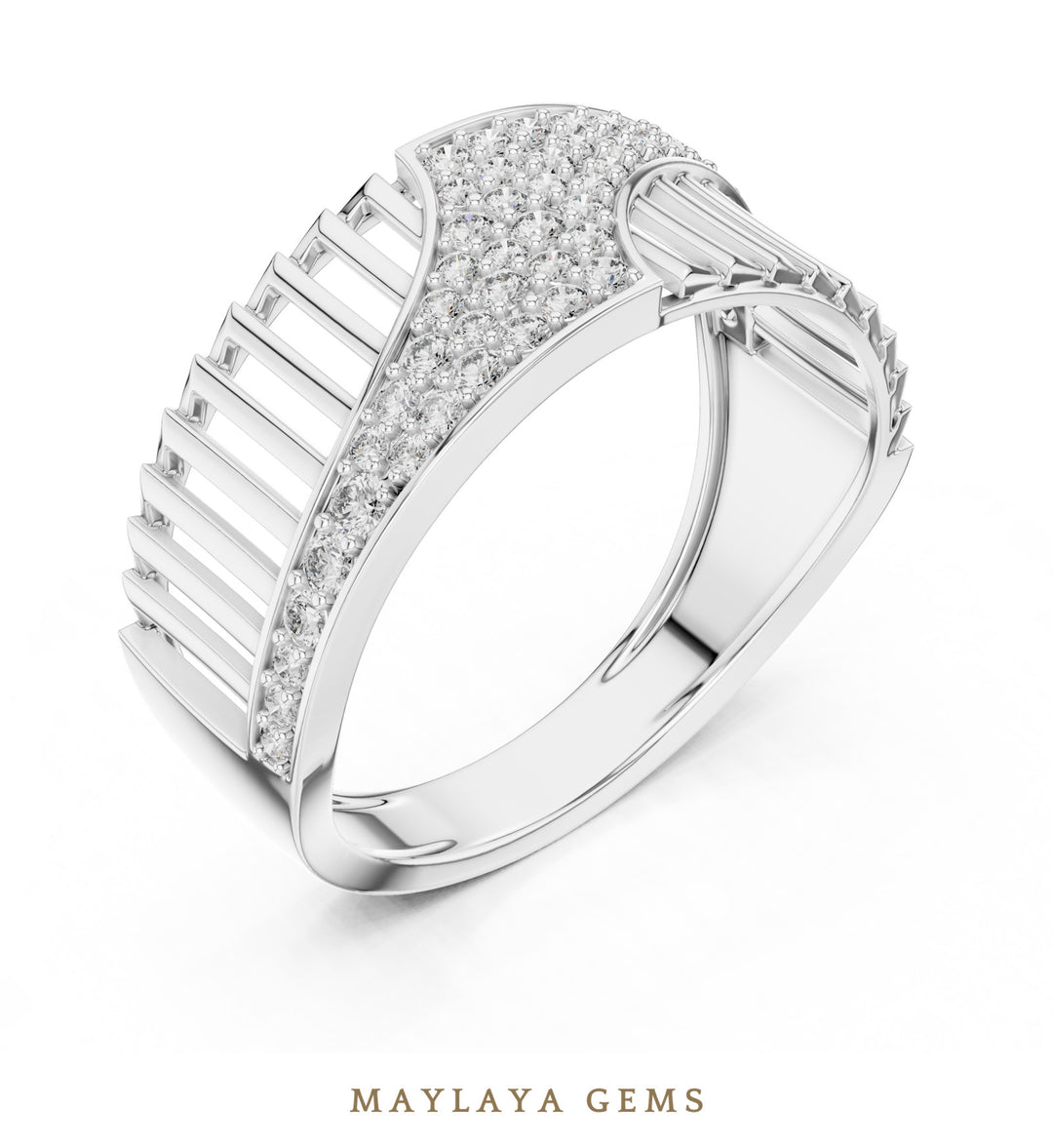 Maylaya Gems open ribbed lab-grown diamond band in white gold