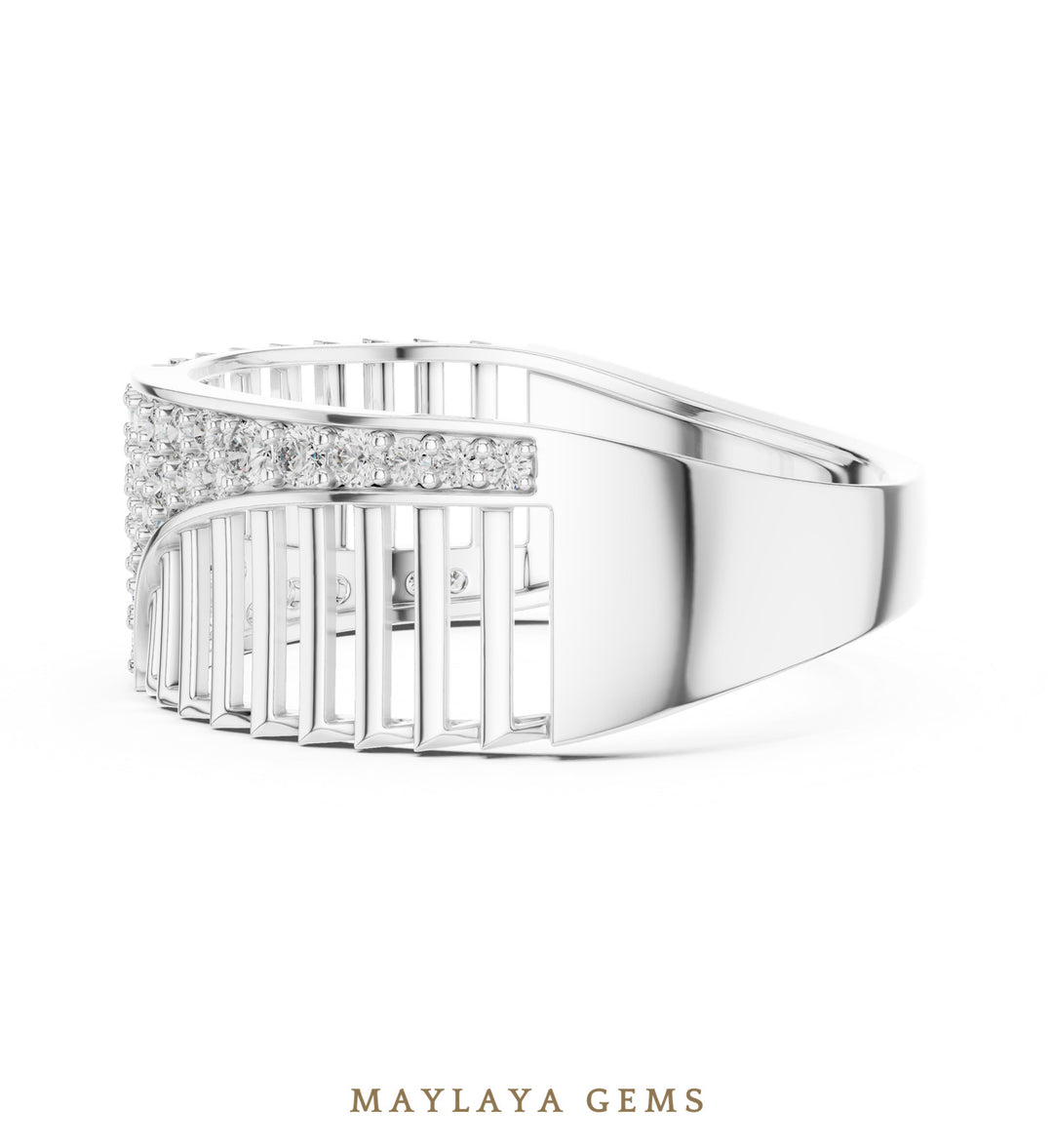 Maylaya Gems open ribbed lab-grown diamond band in white gold