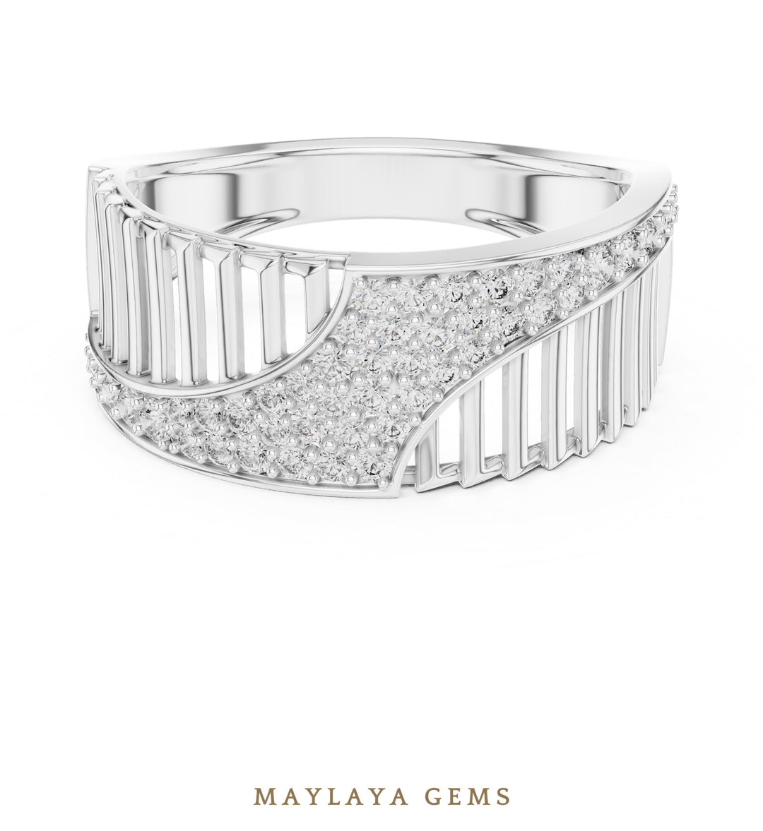 Maylaya Gems open ribbed lab-grown diamond band in white gold