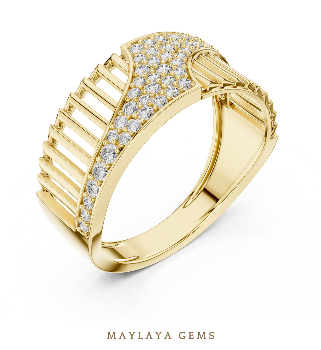 Maylaya Gems open ribbed lab-grown diamond band in yellow gold