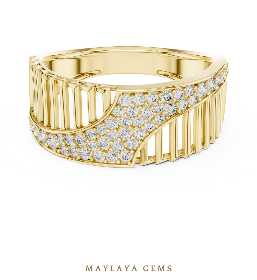 Maylaya Gems open ribbed lab-grown diamond band in yellow gold