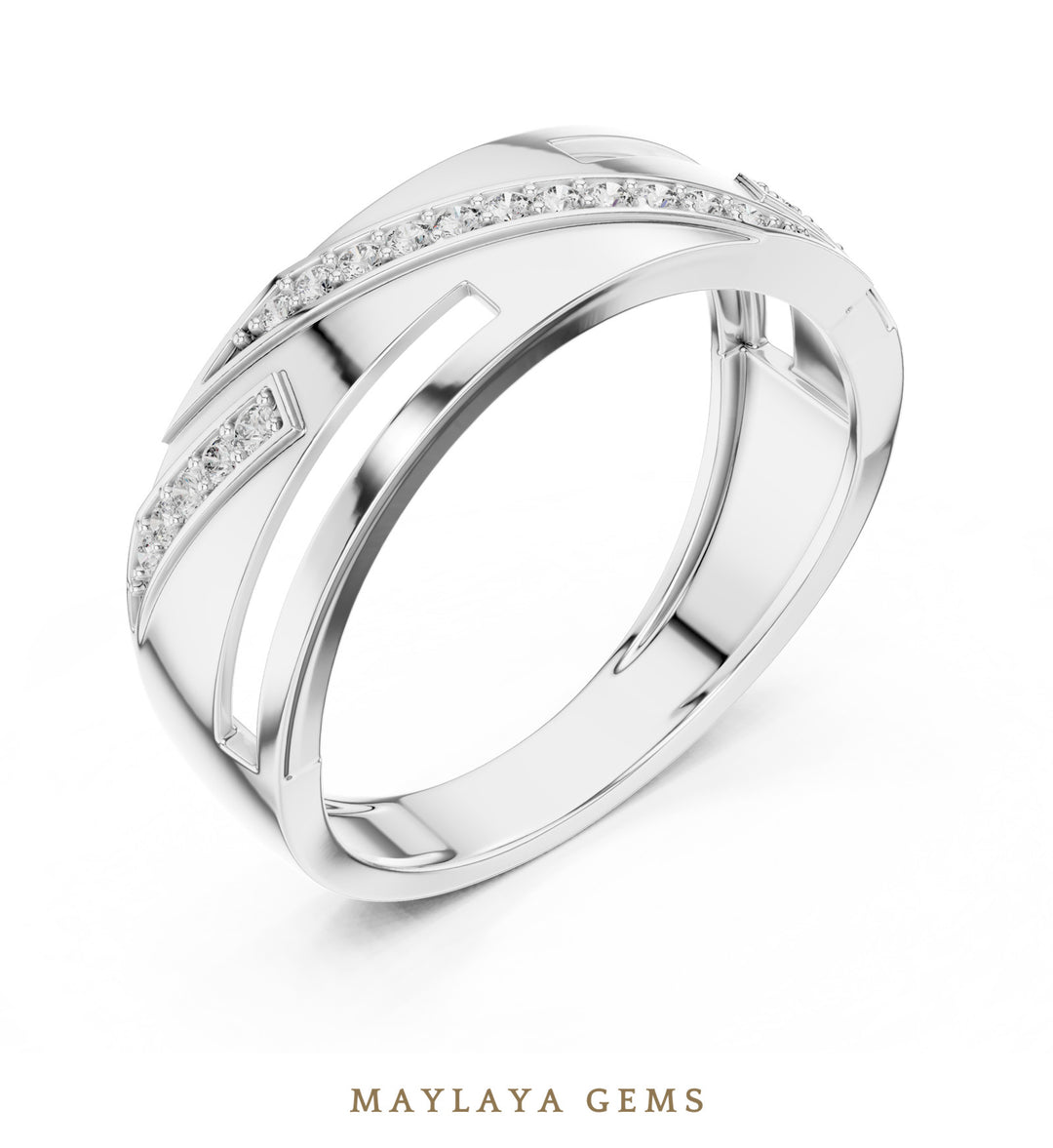 Maylaya Gems soft crossover lab-grown diamond band in white gold