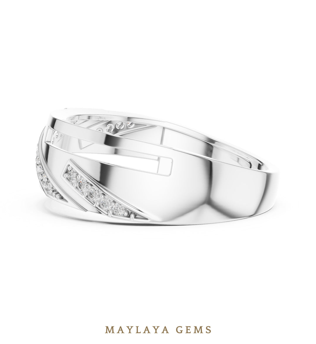 Maylaya Gems soft crossover lab-grown diamond band in white gold