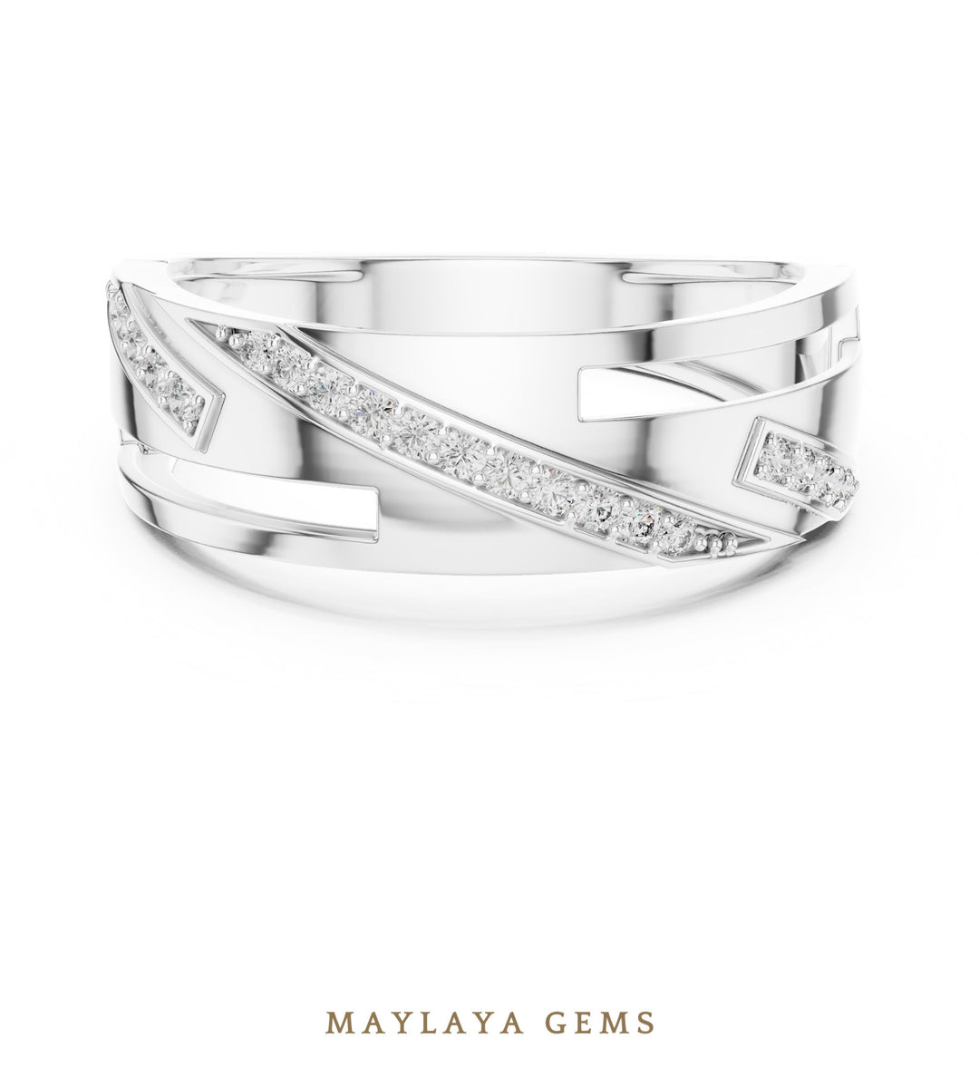 Maylaya Gems soft crossover lab-grown diamond band in white gold